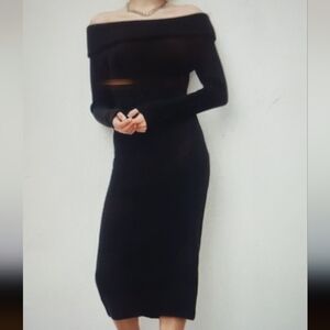 Zara Stylish Black Off-Shoulder Midi Dress
